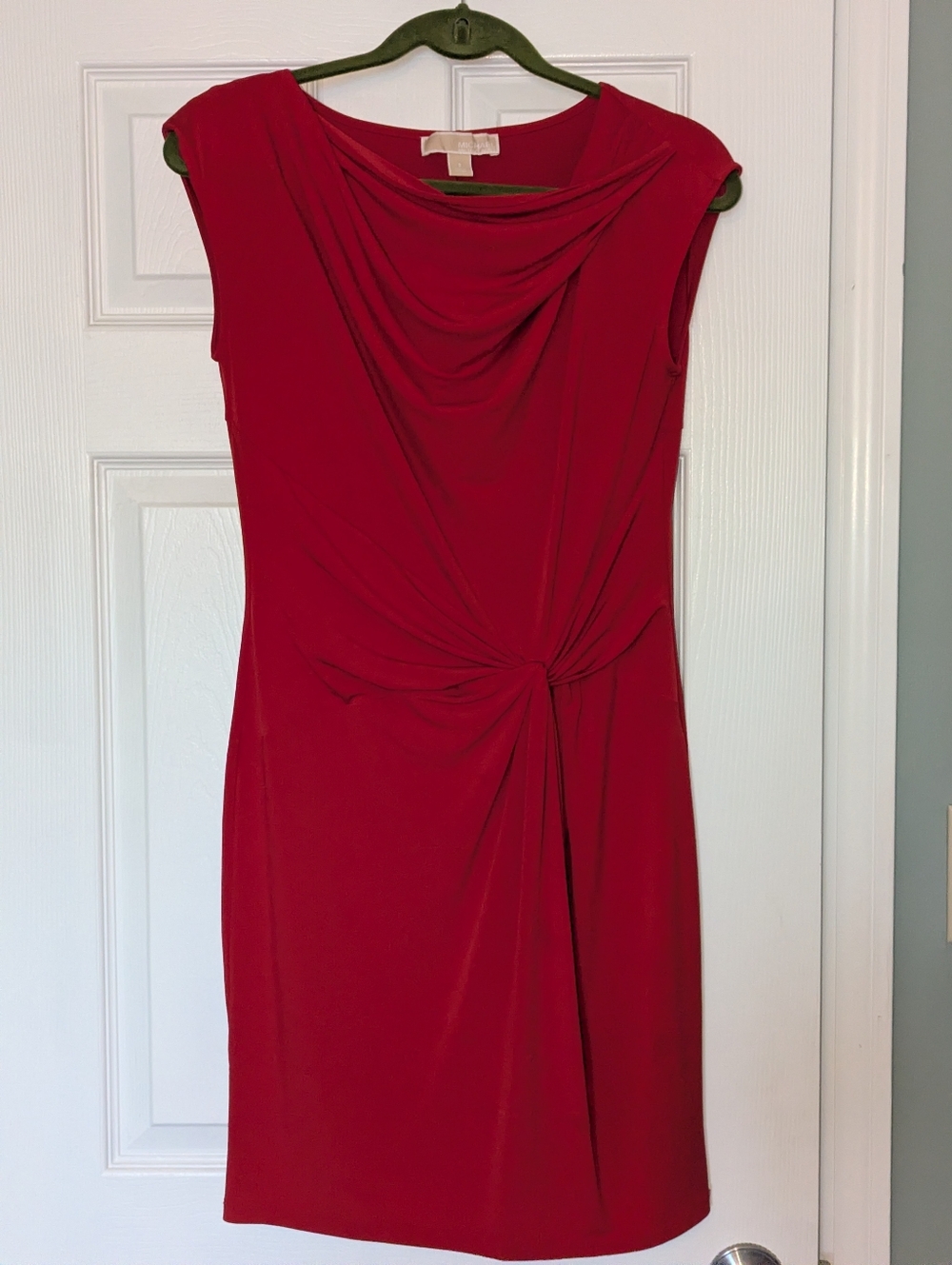 Michael Kors Red Sleeveless Draped Knot Sheath Dress